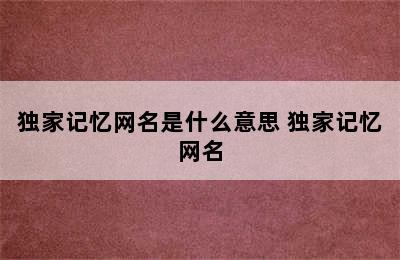 独家记忆网名是什么意思 独家记忆网名